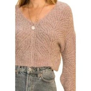 HYFVE WOMENS MAUVE / DUSTY ROSE FUZZY V-NECK SWEATER SZ: S